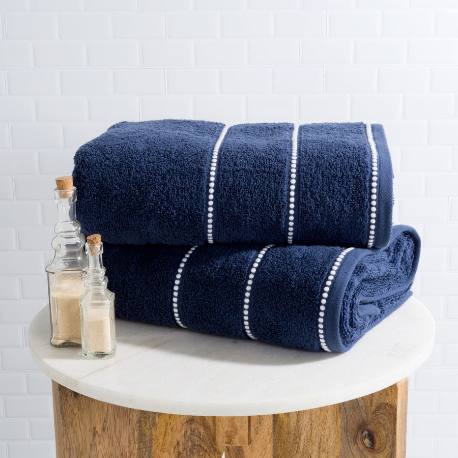 Luxurious Navy Cotton Bath Towel Set 34x68 Inch Quick Dry 2 Piece 100% Plush Image 1