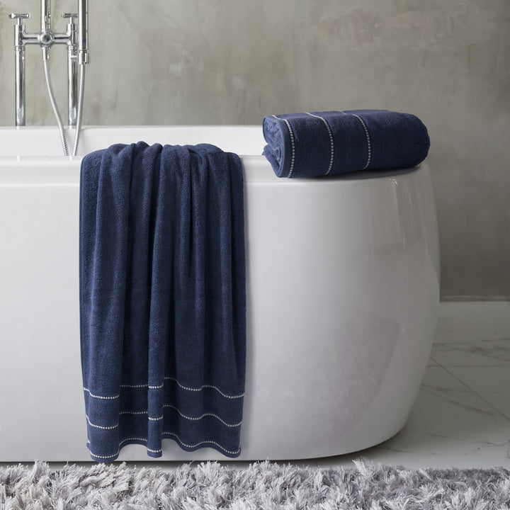 Luxurious Navy Cotton Bath Towel Set 34x68 Inch Quick Dry 2 Piece 100% Plush Image 2