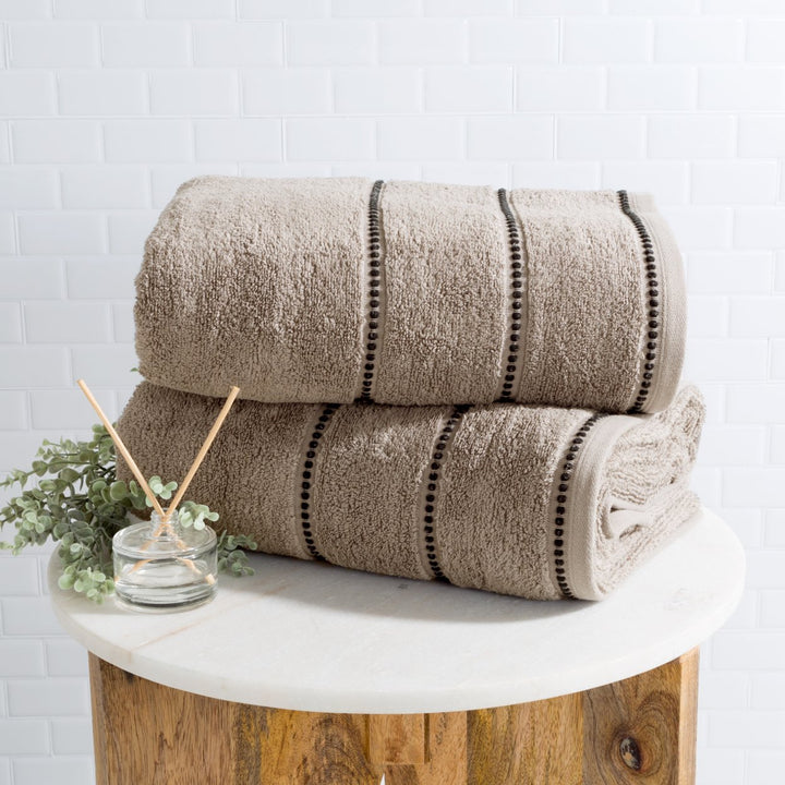 Lavish Home Cotton Bath Towel Set 34x68 Inch Taupe 100% Plush Quick Dry 2 Piece Image 1