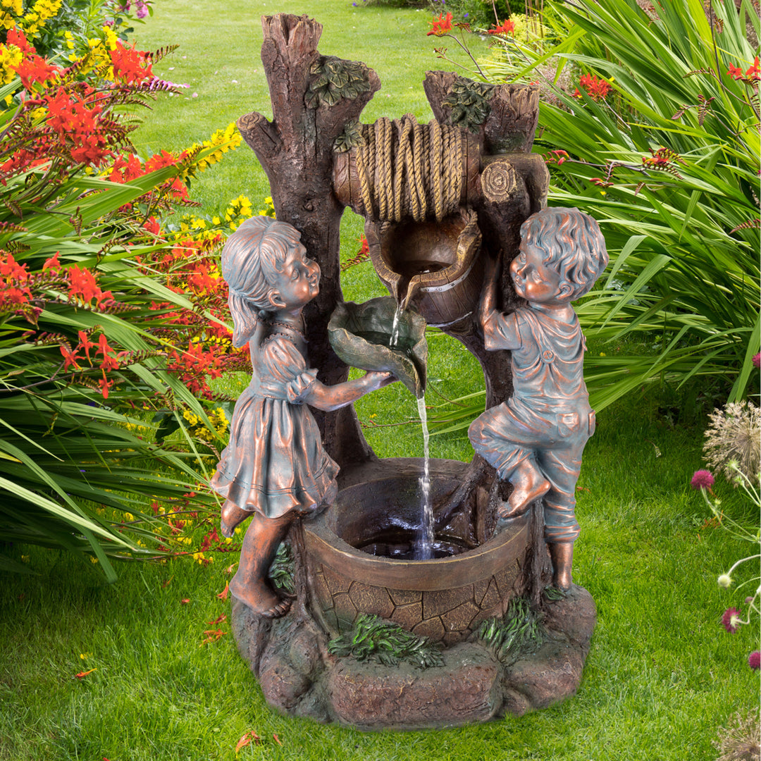 Children at the Well Water Fountain with LED Lights- Lighted Outdoor Fountain with Antique Design for Dcor on Patio Image 1