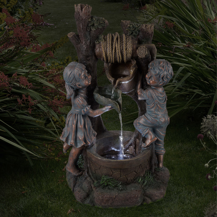 Children at the Well Water Fountain with LED Lights- Lighted Outdoor Fountain with Antique Design for Dcor on Patio Image 4
