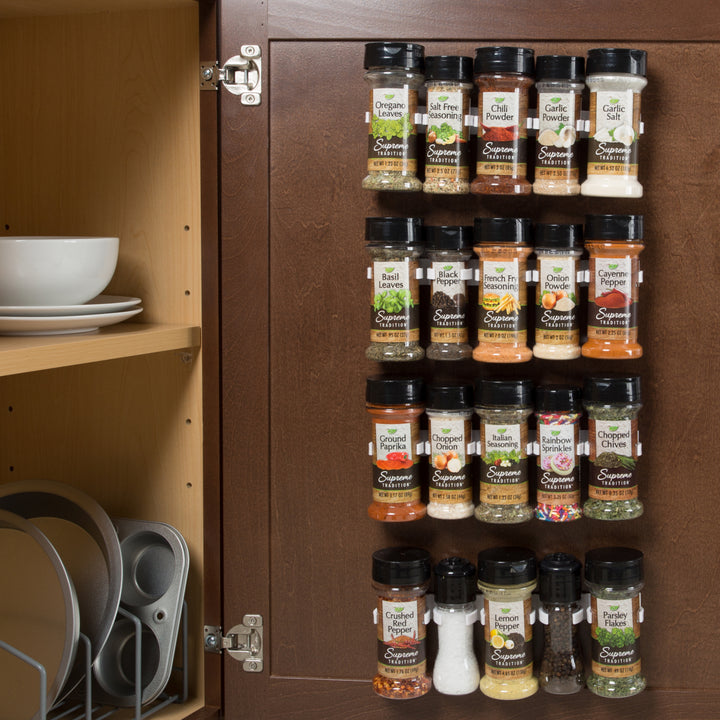 Lavish Home Spice Rack Organizer Holds 20 Spices Easy Stick to Cupboard Door Image 1