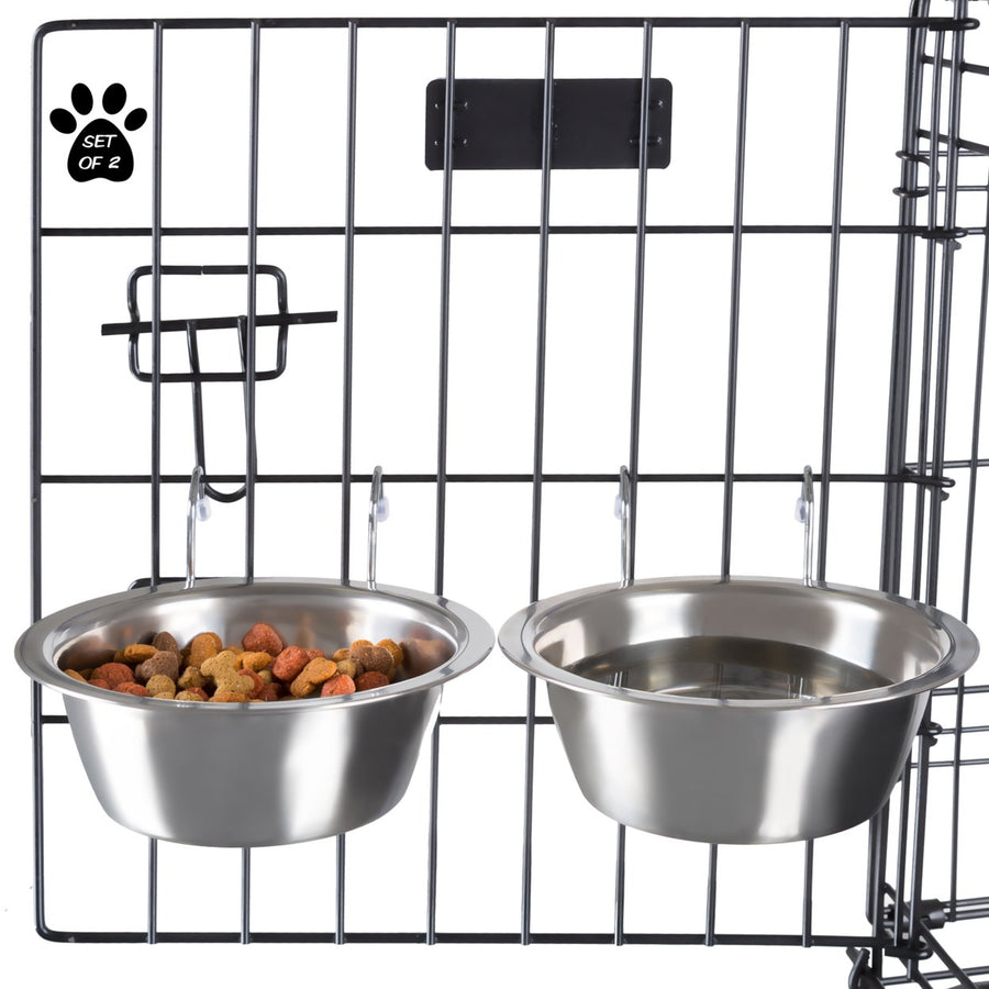 PETMAKER Stainless Steel Pet Bowls 20 OZ Hanging Set for Dogs Cats Kennel Crate Image 1