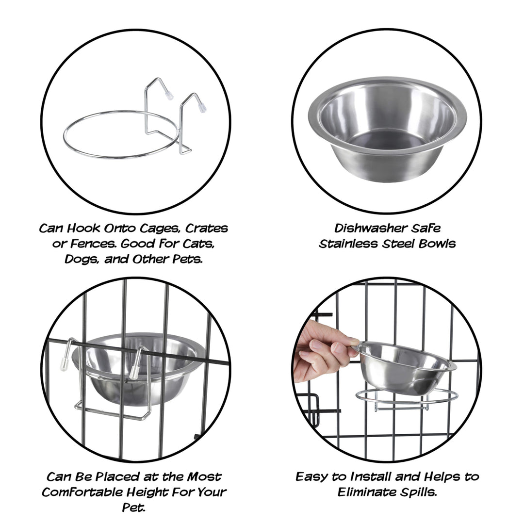 PETMAKER Stainless Steel Pet Bowls 20 OZ Hanging Set for Dogs Cats Kennel Crate Image 3