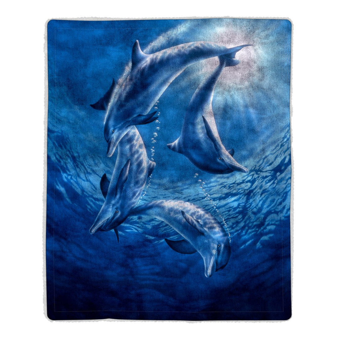 Fluffy Plush Throw Blanket 50 x 60 Inch- Ocean Dolphin Print Lightweight Hypoallergenic Bed Couch Soft Plush Image 1