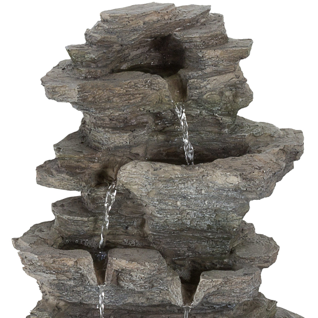 Tabletop Water Fountain with Cascading Rock Waterfall and LED Lights - Tiered Stone Image 4