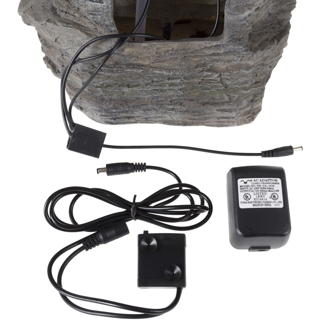 Tabletop Water Fountain with Cascading Rock Waterfall and LED Lights - Tiered Stone Image 5