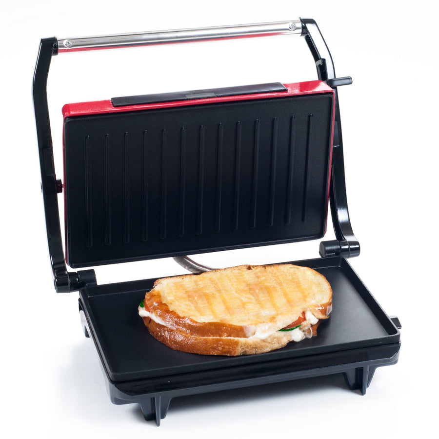 Panini Press Indoor Grill Nonstick Plates Dual Heating 8.5x5.25 Brushed Steel Image 1