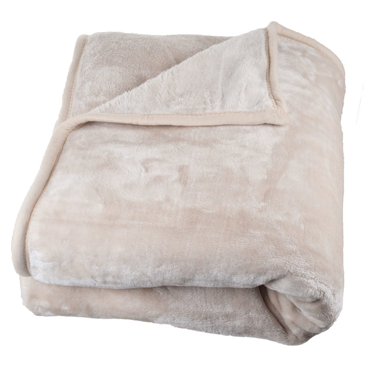 Super Fuzzy Soft Heavy Thick Plush Mink Blanket 8 pound - Beige Image 2