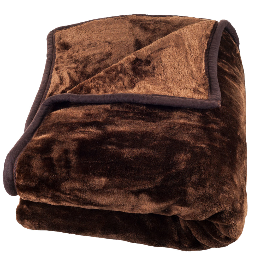 Super Fuzzy Soft Heavy Thick Plush Mink Blanket 8 pound - Coffee Image 2