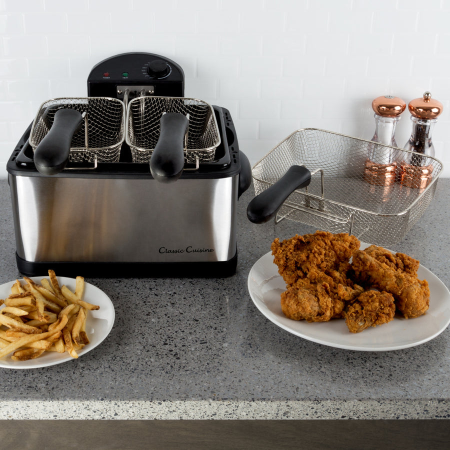 Chef Buddy Electric Deep Fryer 4L with 3 Baskets Adjustable Thermostat Stainless Steel Image 1