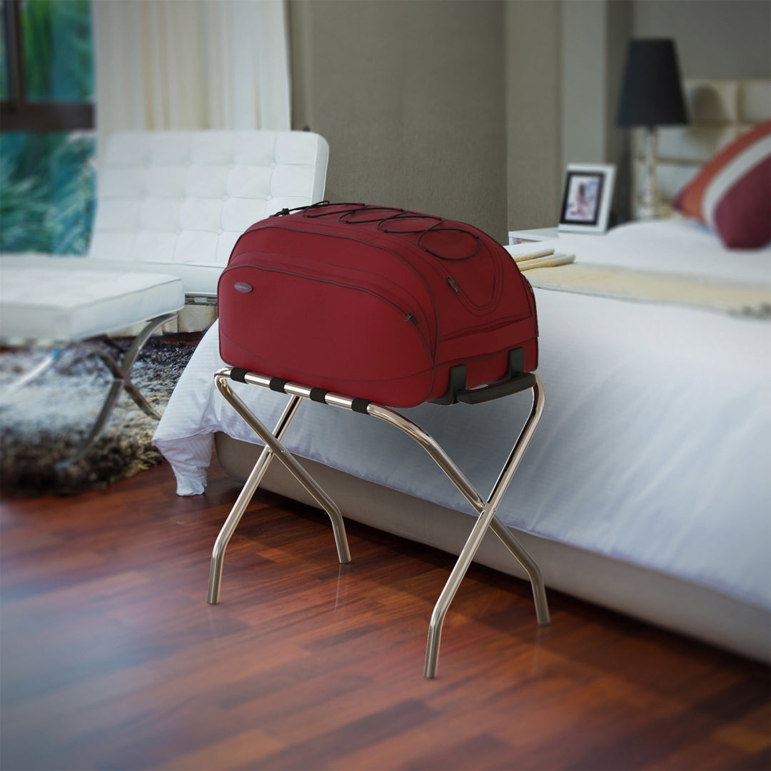 Chrome Luggage Rack Folding Suitcase Stand Travel Bag Holder Easy Store Image 6