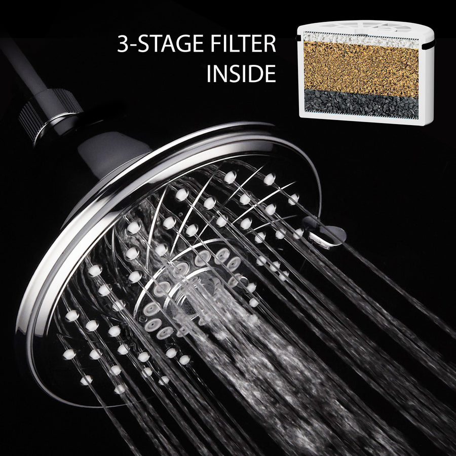 Spa Shower Head with 7 Settings Chrome Finish High Pressure Built-in Filter Image 1