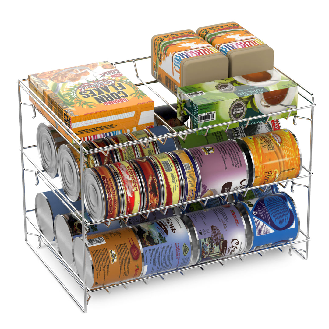 3 Tier Can Dispenser Stackable Can Organizer Rack Solid Metal for Kitchen Pantry Image 1