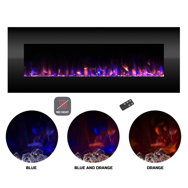Electric NO HEAT Decorative Fireplace Color Changing LED Flames Wall Mount Remote 54 Inch Image 1