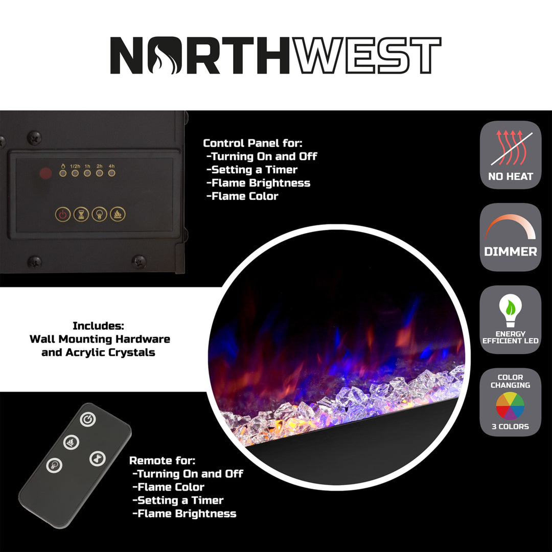 Electric NO HEAT Decorative Fireplace Color Changing LED Flames Wall Mount Remote 54 Inch Image 3