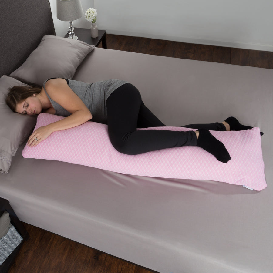Pink Memory Foam Body Pillow Side Sleepers Aching Legs Knees Zippered Cover Image 1
