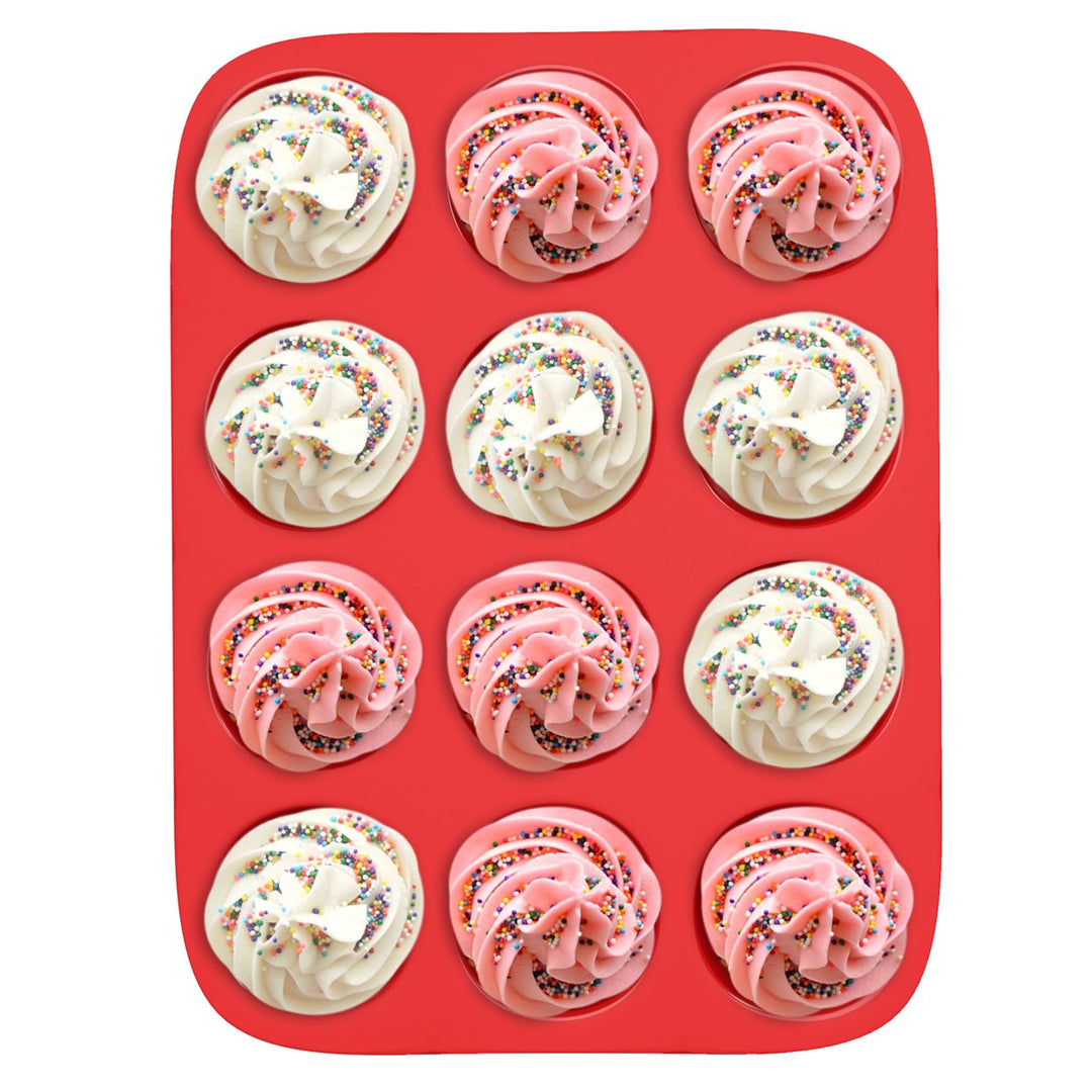 Silicone Cupcake Muffin Pan Tin Nonstick Baking Tray Dishwasher Safe BPA Free Image 1