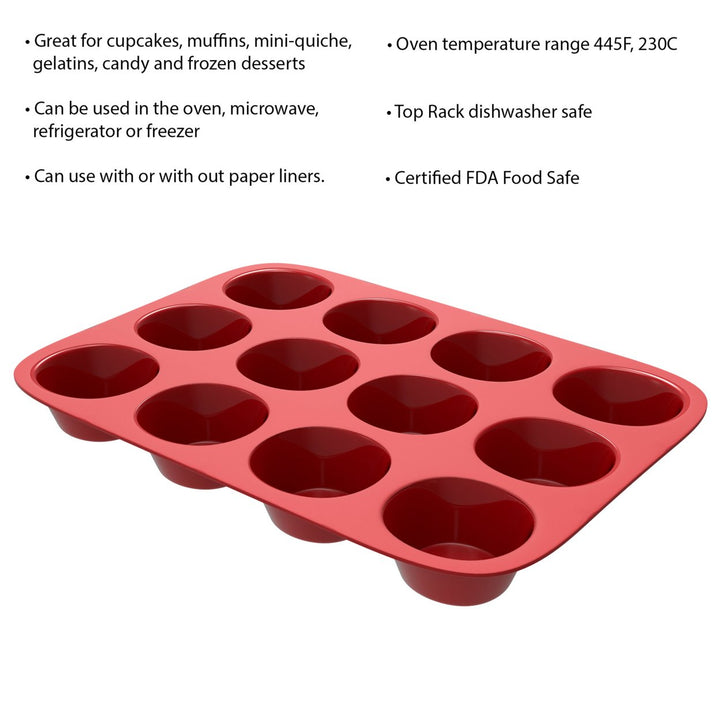 Silicone Cupcake Muffin Pan Tin Nonstick Baking Tray Dishwasher Safe BPA Free Image 3