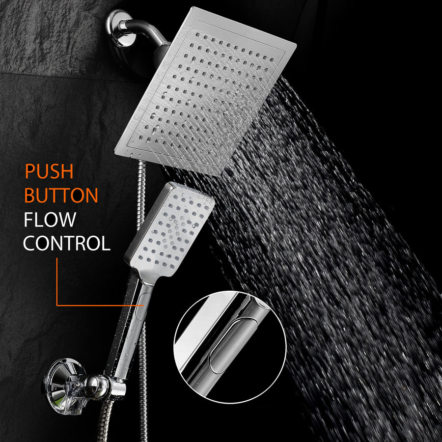 DreamSpa Ultra Luxury Rainfall Shower Combo Square 9 Inch Chrome Handheld 1686 Image 1