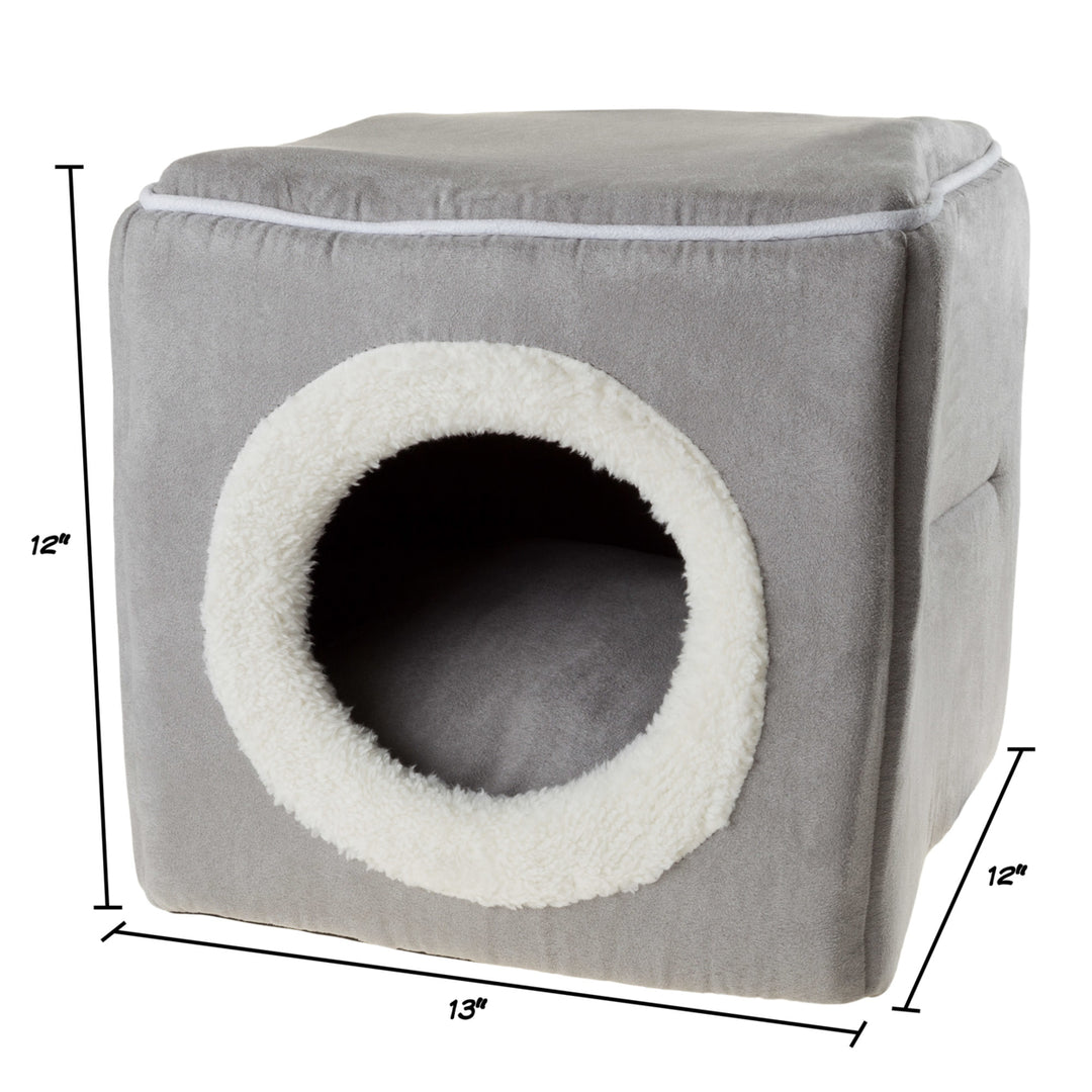 Gray Cat Cave Bed 13x12 Enclosed Cube with Removable Pillow Microfiber Fleece Image 2