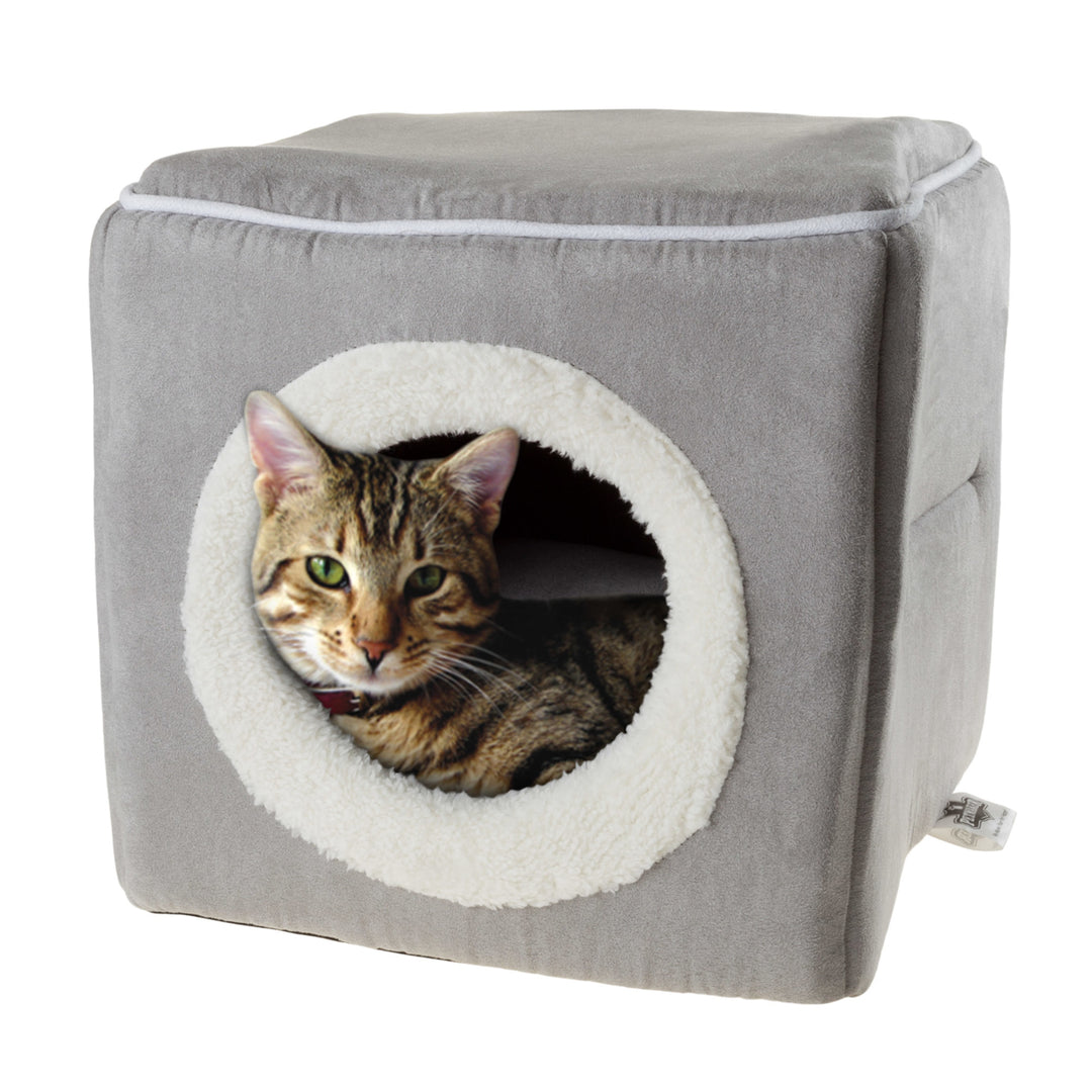 Gray Cat Cave Bed 13x12 Enclosed Cube with Removable Pillow Microfiber Fleece Image 4