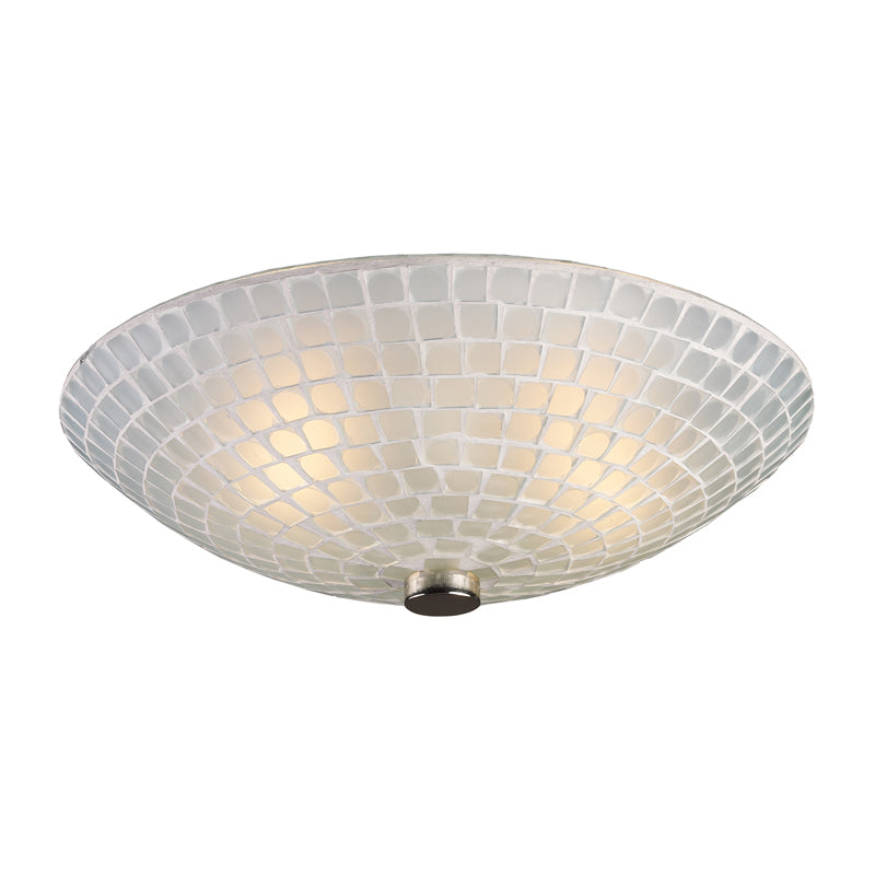 Fusion 2 Light Semi Flush in Satin Nickel and White Mosaic Glass Includes Adapter Kit Image 1