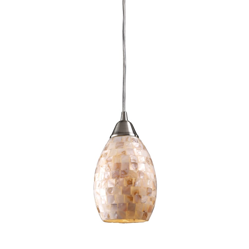 Capri 1 Light Pendant in Satin Nickel and Capiz Shell Includes Recessed Lighting Kit Image 1