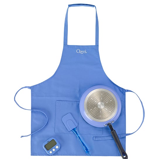 Ozeri Junior Chef Cooking Set 9.5 inch Pan Apron Spatula Timer Eco-Friendly Pink Blue Image 2