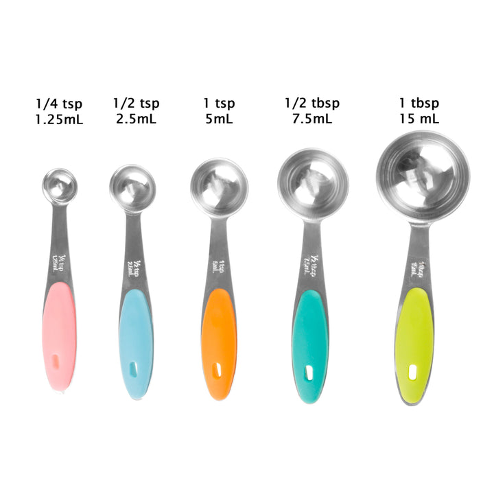 Classic Cuisine Stainless Steel Measuring Spoons Set of 5 with Silicone Handles Image 2