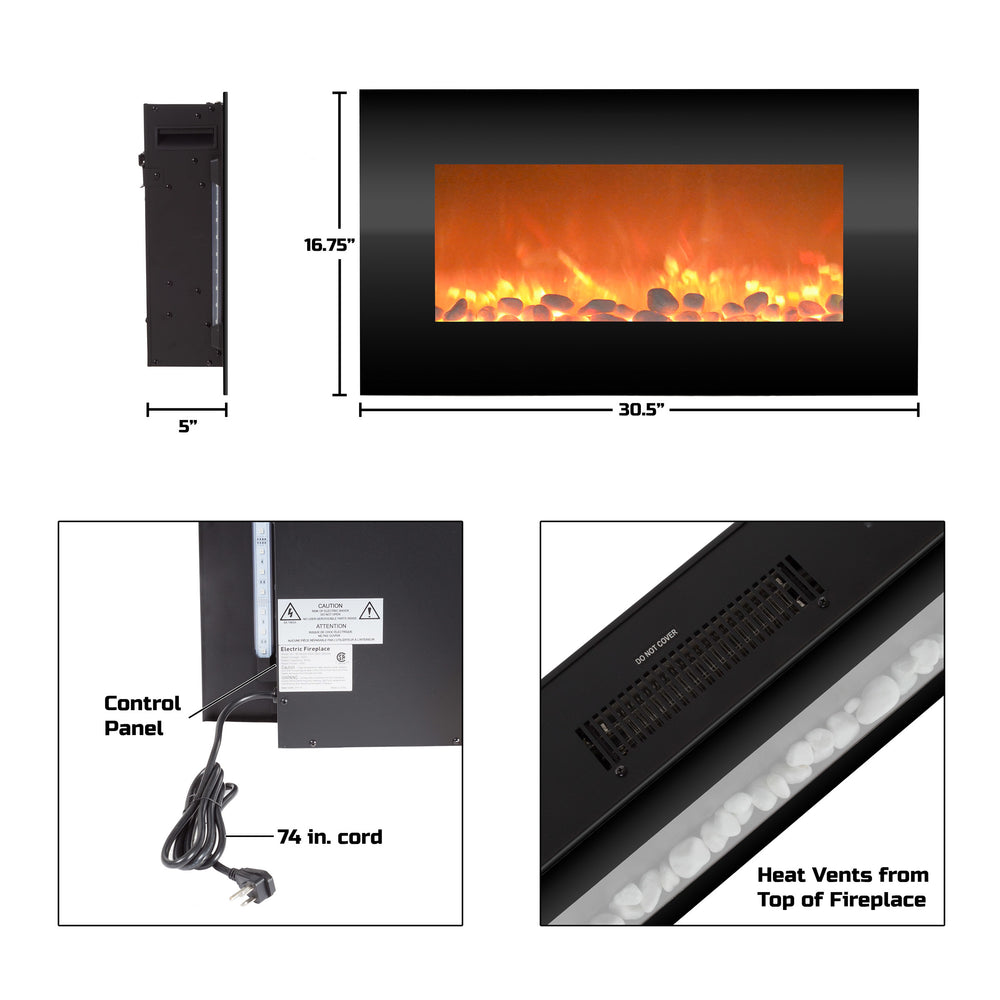 Northwest Electric Fireplace Wall Mounted 30.5 Inch Remote Adjustable Heat Mahogany Image 2