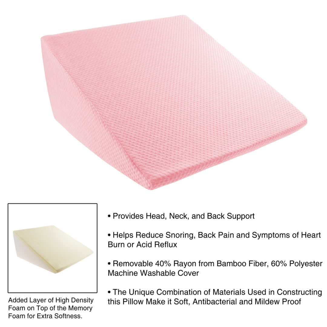 11 Inch High Wedge Incline Memory Foam Pillow for RLS Acid Reflux Reading Bed Pink Image 4
