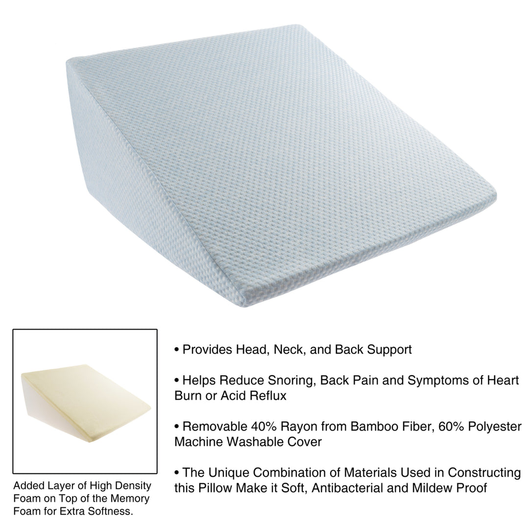 11 Inch High Wedge Incline Memory Foam Pillow for RLS Acid Reflux Reading Bed Blue Image 4