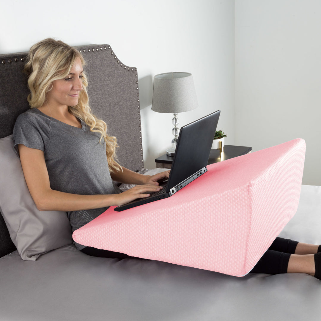 11 Inch High Wedge Incline Memory Foam Pillow for RLS Acid Reflux Reading Bed Pink Image 5