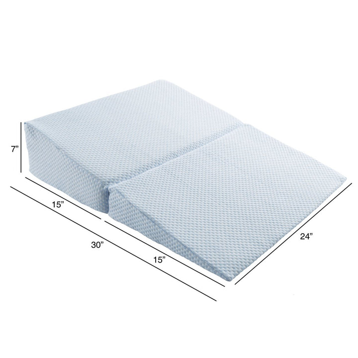 Blue Folding Wedge Incline Memory Foam Pillow Bamboo Cover for Reading Acid Reflux Image 3