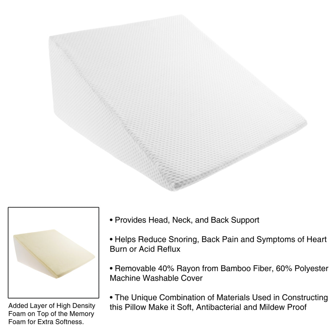 11 Inch High Wedge Incline Memory Foam Pillow for RLS Acid Reflux Reading Bed White Image 4