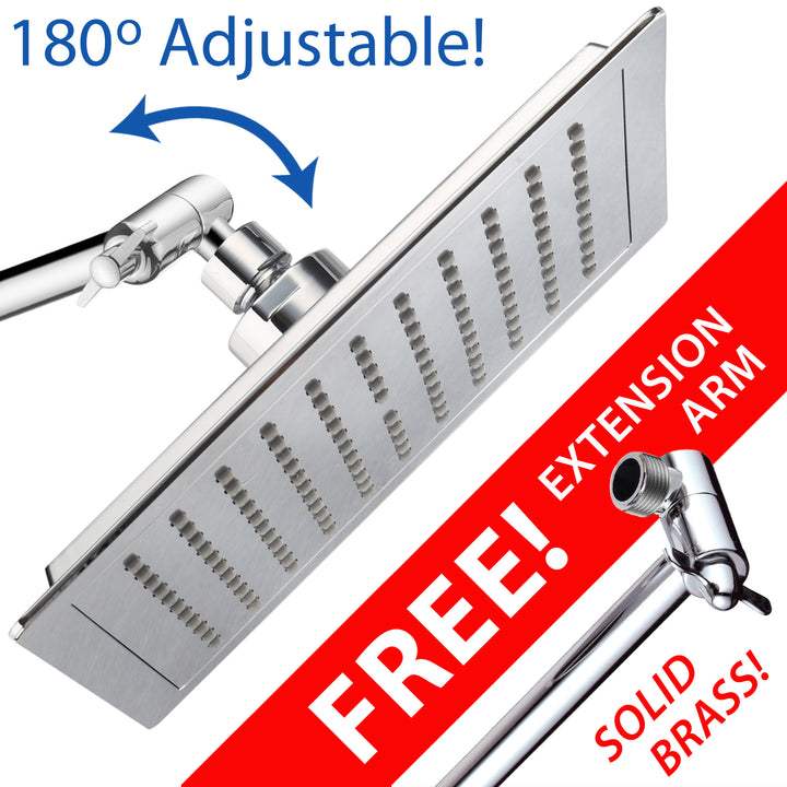 AquaSpa 9-inch Square Rain Shower Head and FREE 11 Inch Solid Brass Adjustable Extension Arm Image 1