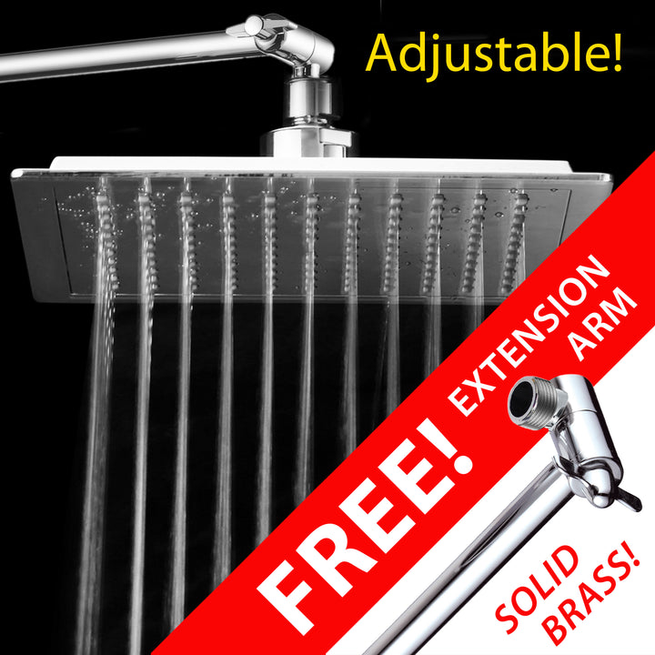 AquaSpa 9-inch Square Rain Shower Head and FREE 11 Inch Solid Brass Adjustable Extension Arm Image 2