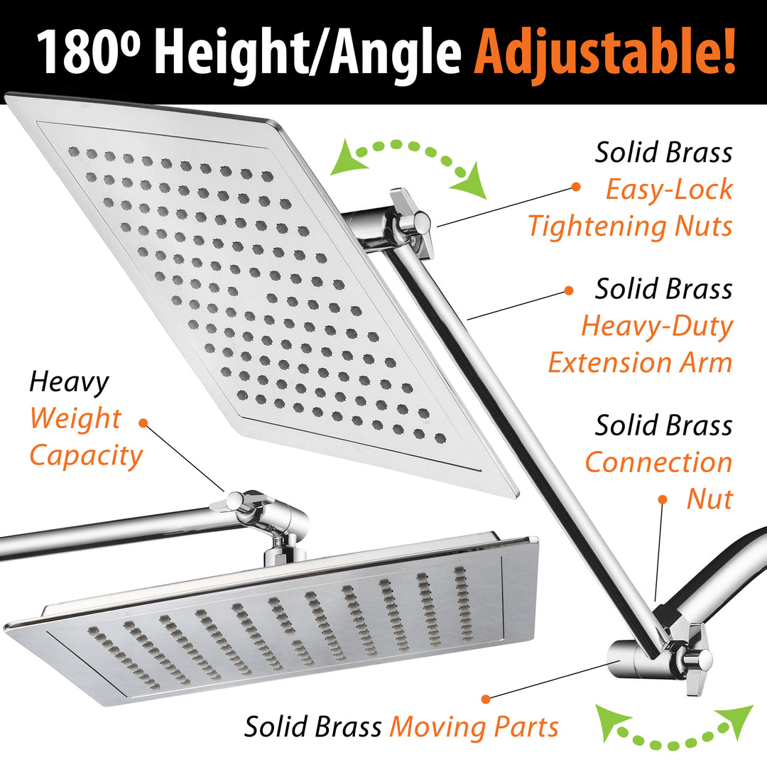 AquaSpa 9-inch Square Rain Shower Head and FREE 11 Inch Solid Brass Adjustable Extension Arm Image 6