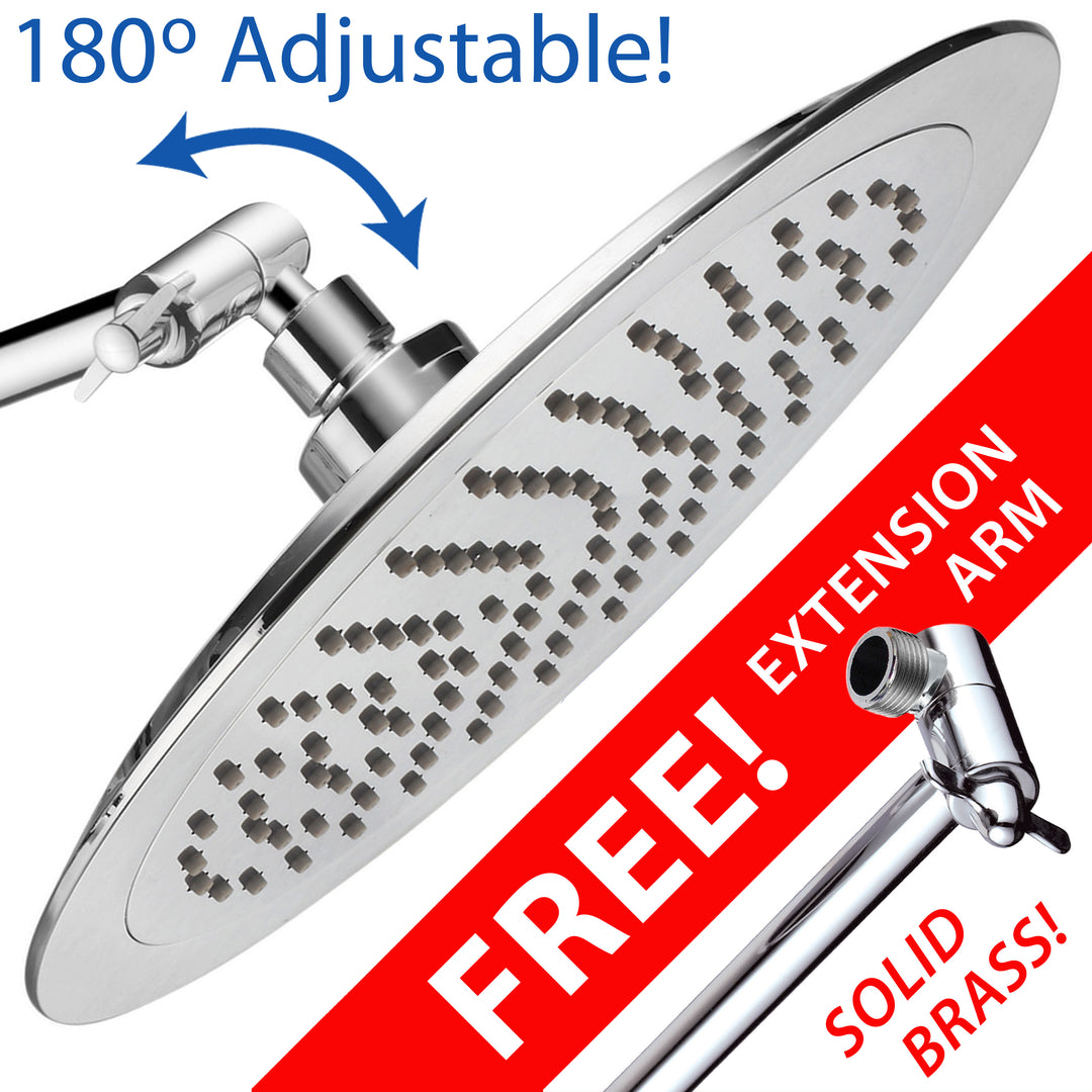 AquaSpa 9-inch Round Rain Shower Head and FREE 11 Inch Solid Brass Adjustable Extension Arm Image 1