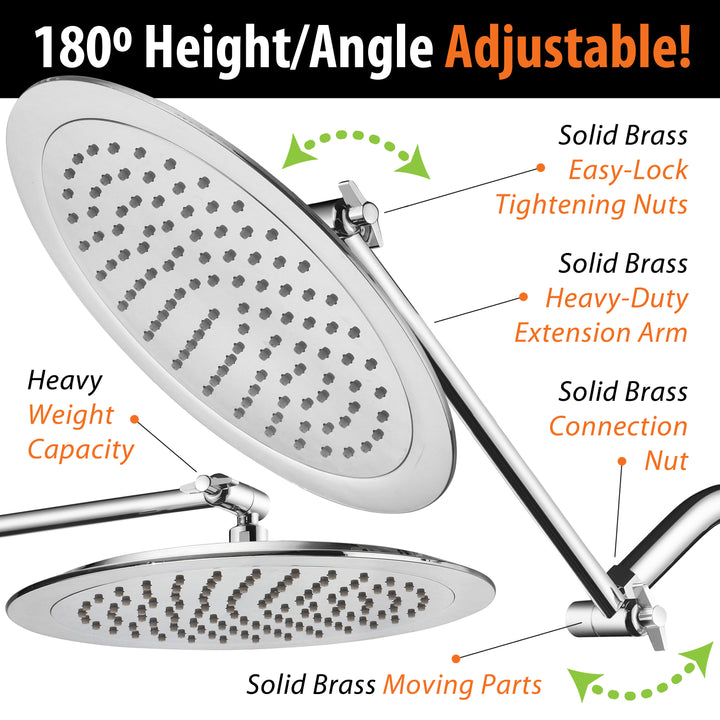 AquaSpa 9-inch Round Rain Shower Head and FREE 11 Inch Solid Brass Adjustable Extension Arm Image 6