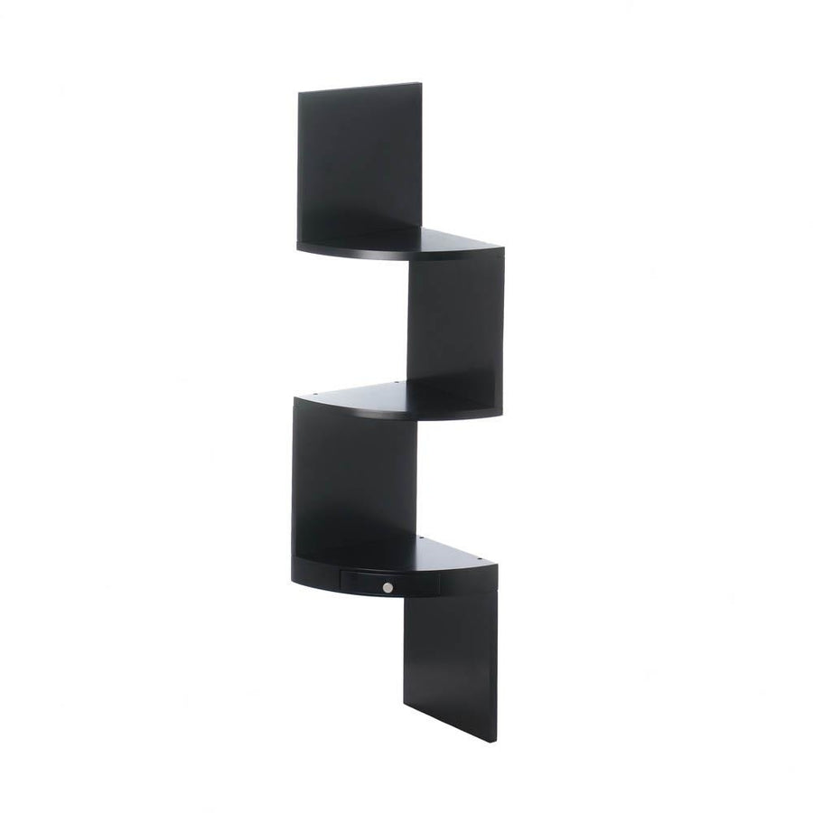 3-TIER BLACK CORNER SHELF WITH DRAWER Image 1