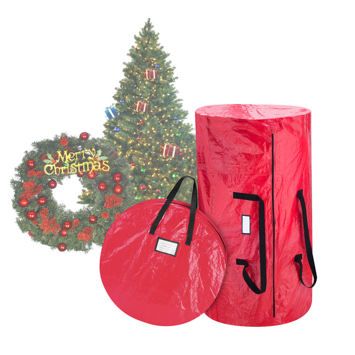 Christmas Tree and Wreath Storage Bag Organizers Zipper with Handles Red Image 1