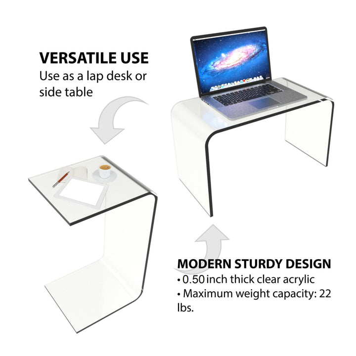 Acrylic End Table Clear C Style Modern See Through Laptop Desk Bed Many Uses 24 x 12 x 14 Inches Image 4