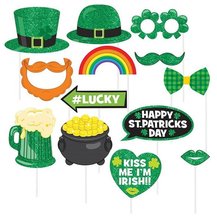 St. Patricks Day Photo Booth 13 piece Prop Kit Luck of Irish Accessories Amscan 399465 Image 1