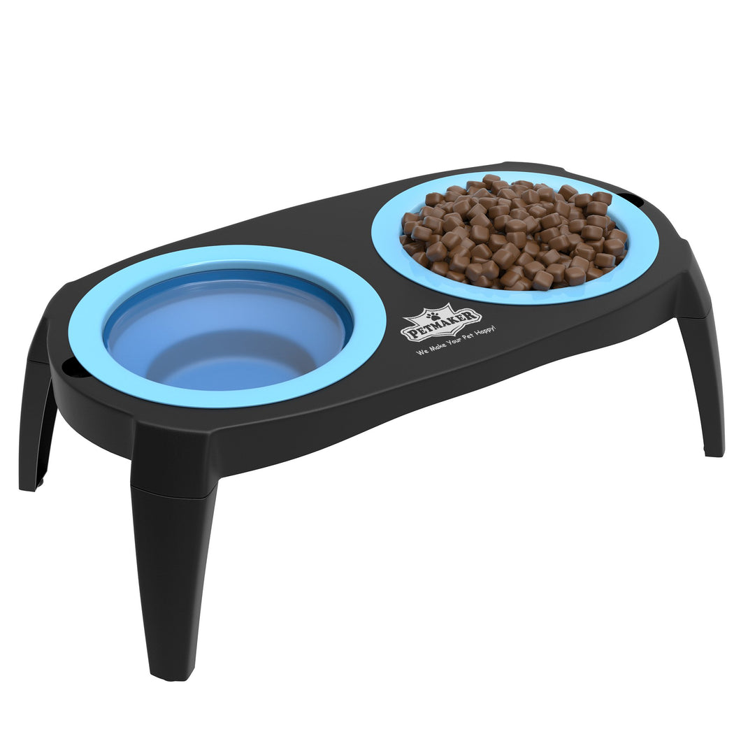 PETMAKER Blue Elevated Pet Bowls Non Slip Stand Silicone Collapsible 16 Ounce Image 1