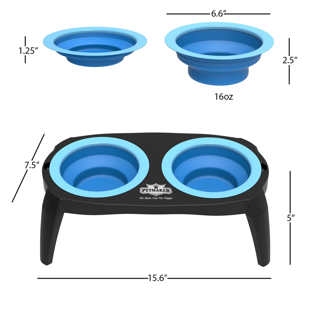 PETMAKER Blue Elevated Pet Bowls Non Slip Stand Silicone Collapsible 16 Ounce Image 2