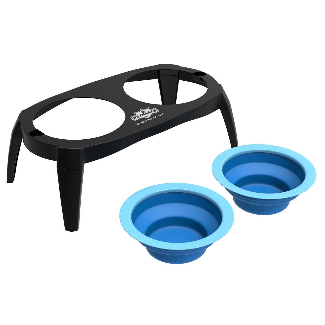 PETMAKER Blue Elevated Pet Bowls Non Slip Stand Silicone Collapsible 16 Ounce Image 3