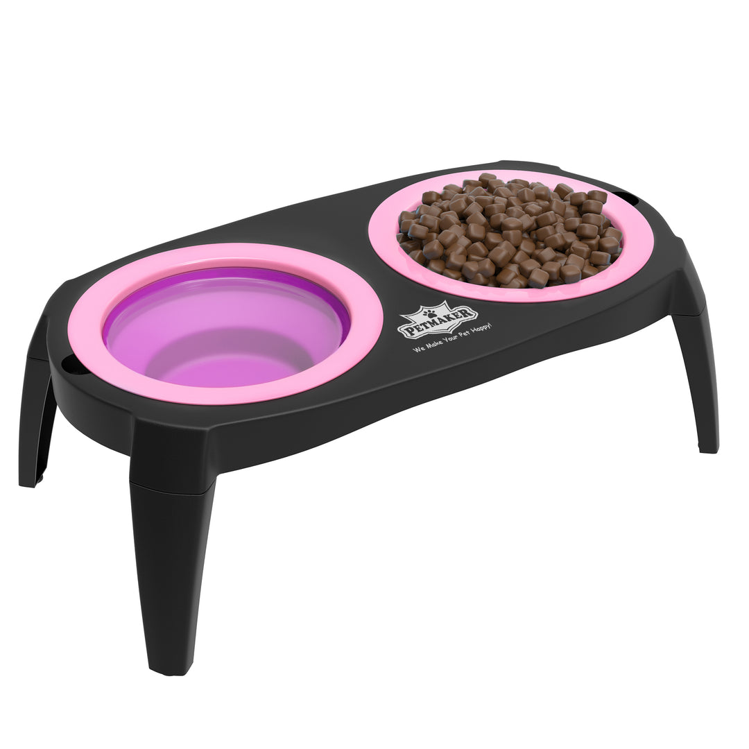 PETMAKER Pink Elevated Pet Bowls Non-Slip Stand Silicone Collapsible 16 oz Image 1