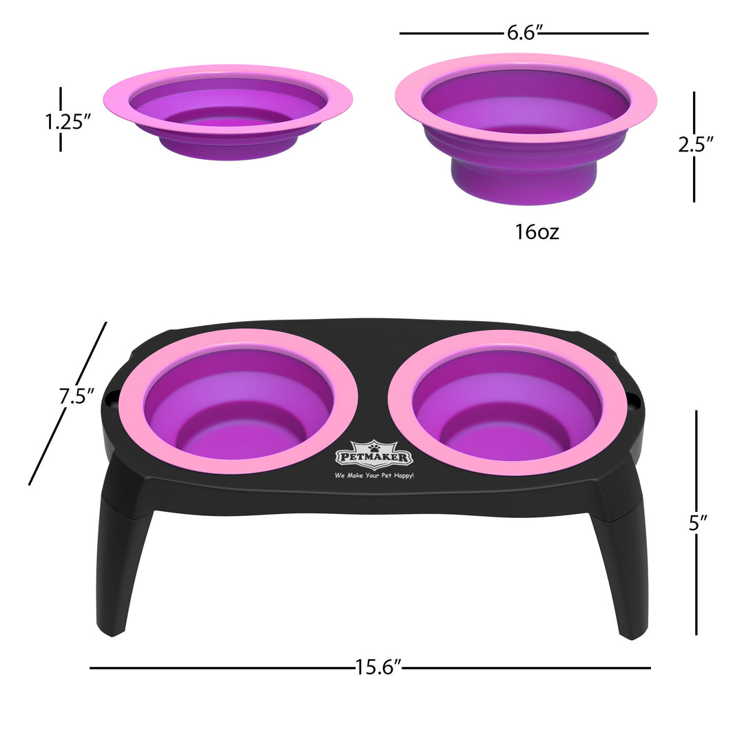 PETMAKER Pink Elevated Pet Bowls Non-Slip Stand Silicone Collapsible 16 oz Image 2